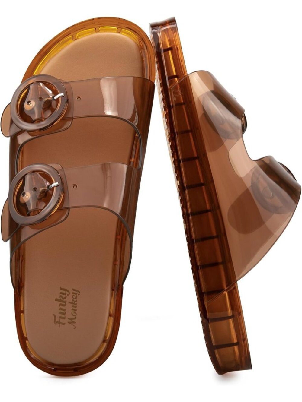 Women's Brown Chunky Slip-on Beach Slides Adjustable Buckle Casual Jelly Sandals